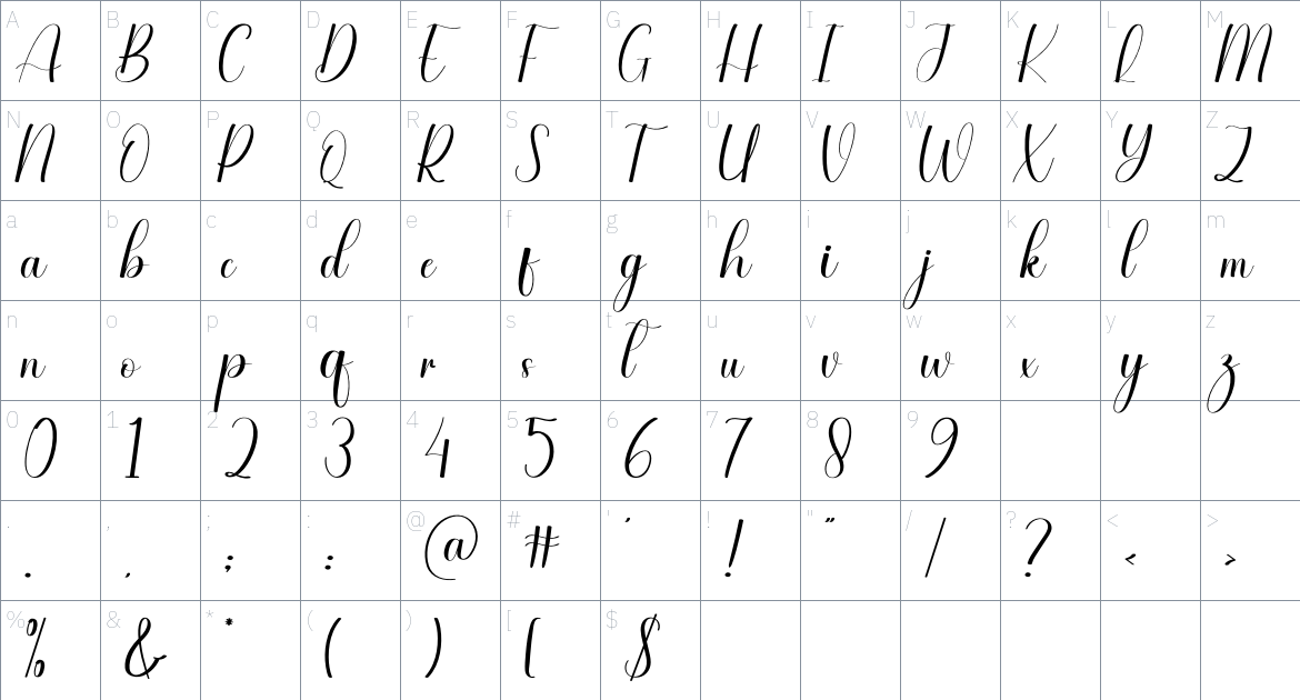 Gabriella font Character Map