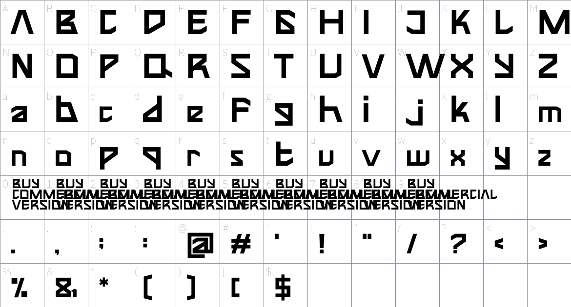 Teroxia font Character Map