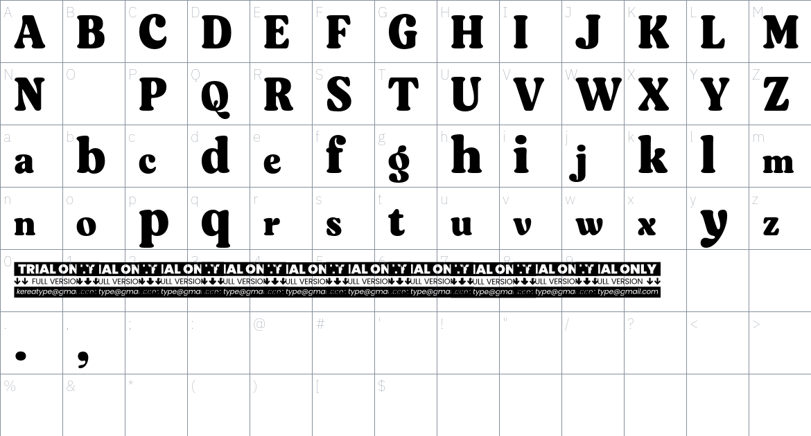 Asikue Typeface font Character Map