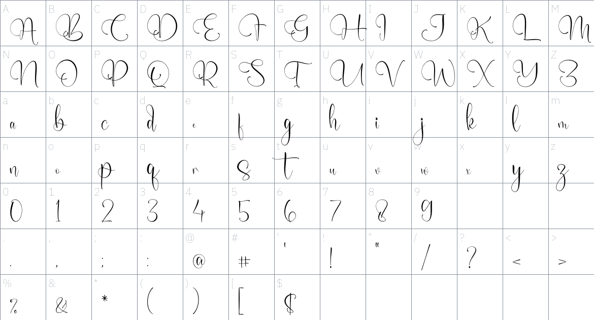 Janoela Seolen font Character Map