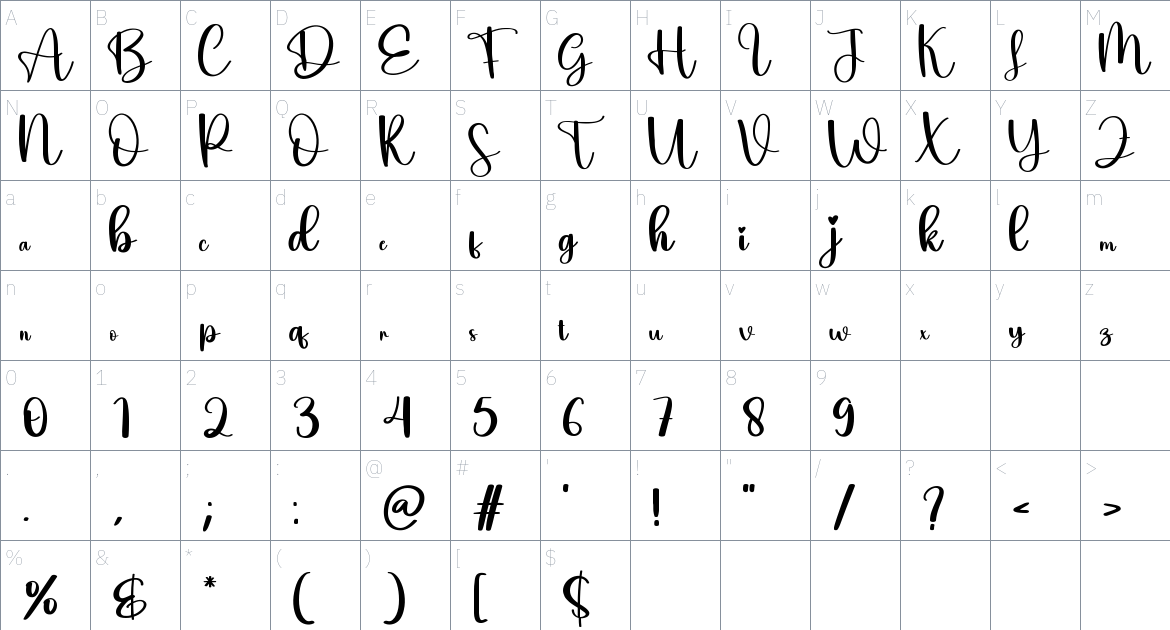 Airy font Character Map