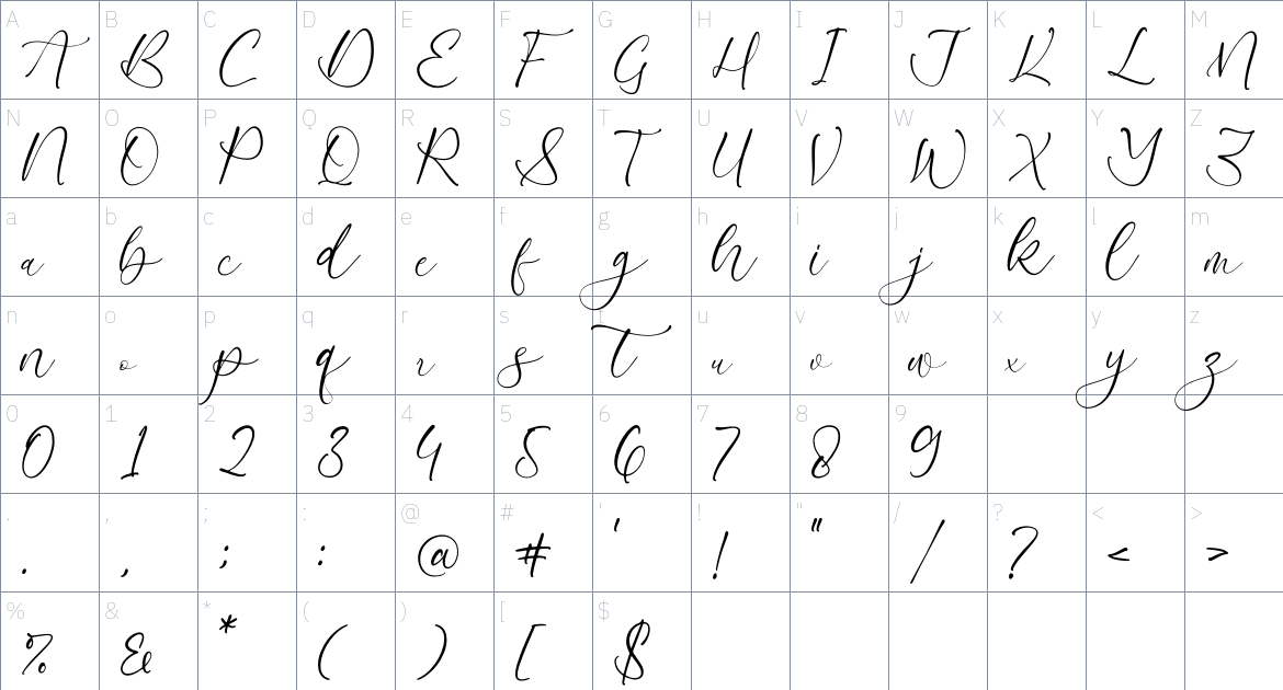 Azelly Vellyne font Character Map