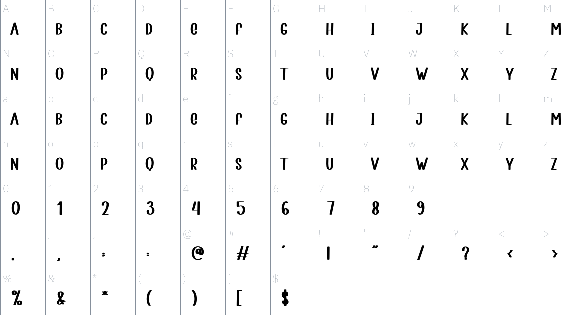 Green Market font Character Map