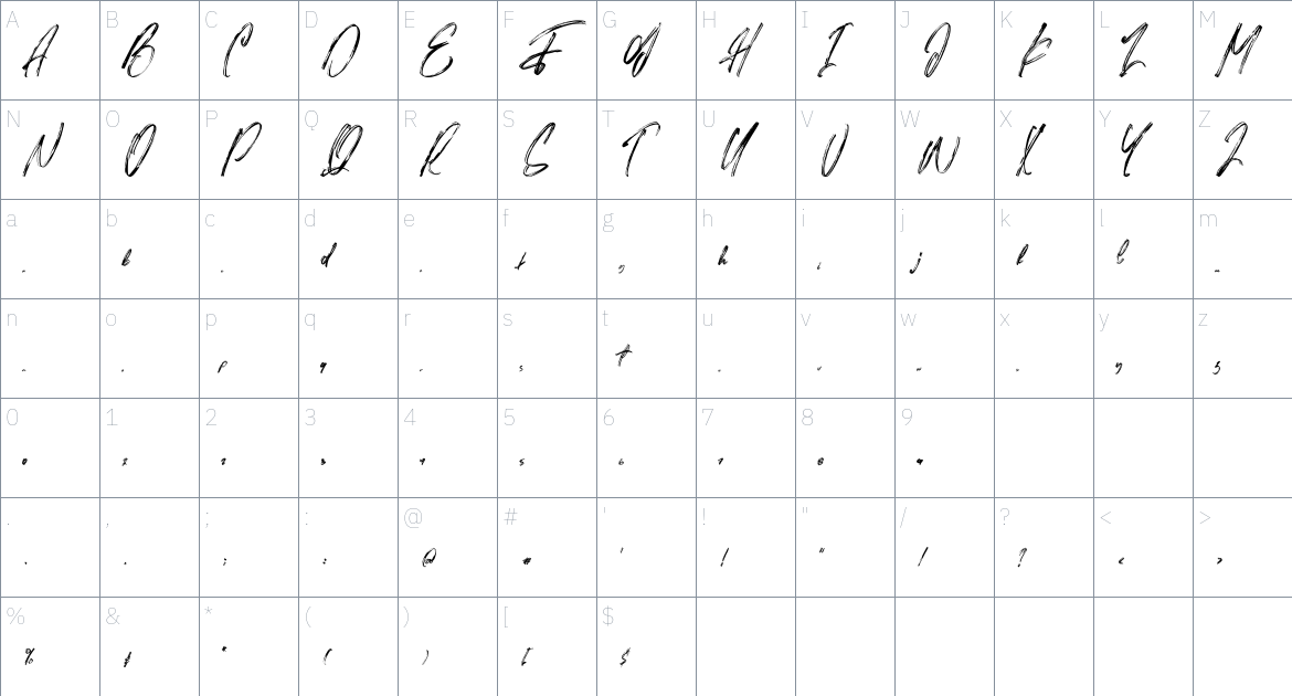 Soubrette font Character Map