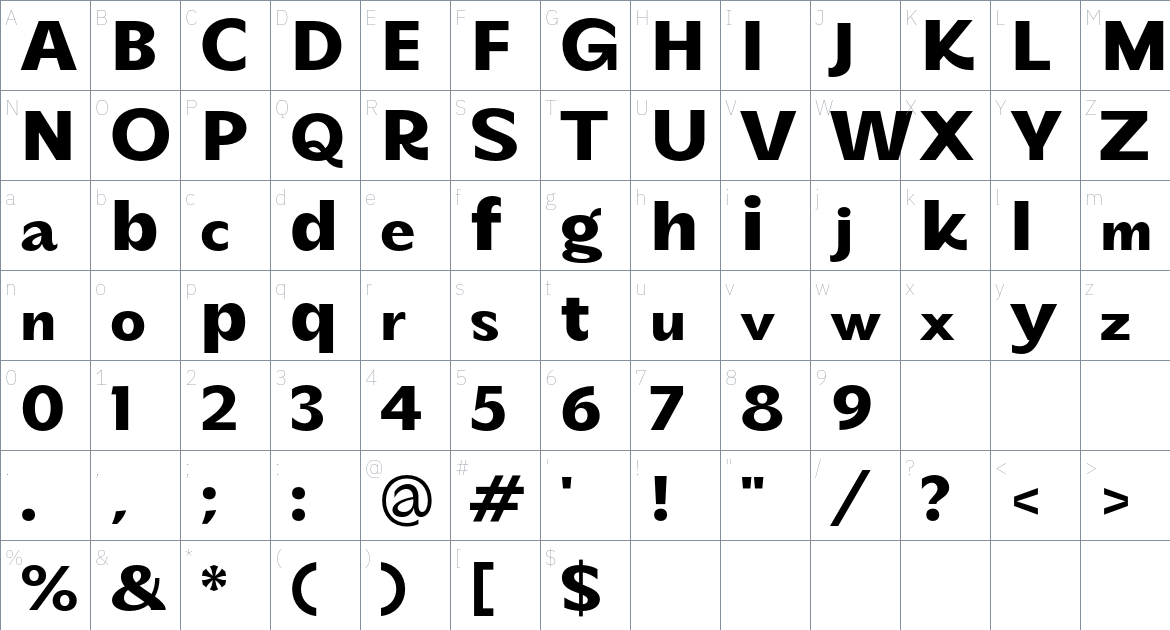 Banchero font Character Map