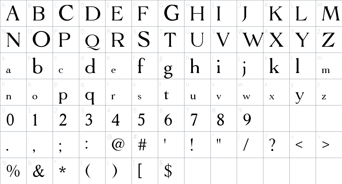 Horison font Character Map