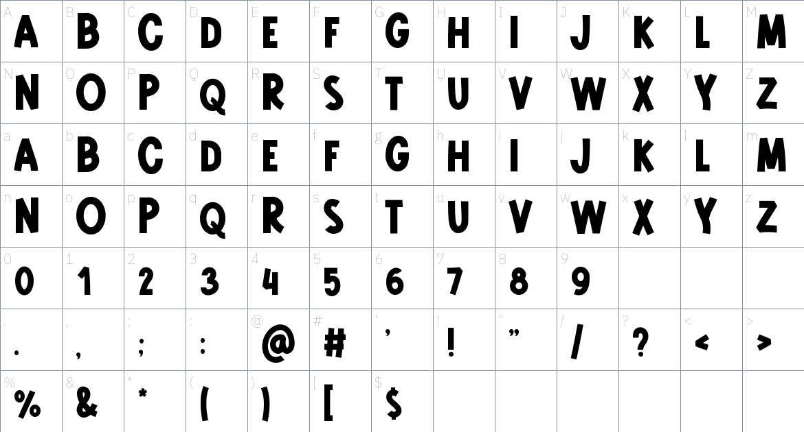 Misrow font Character Map