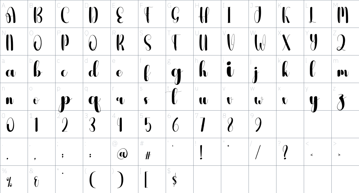 Azalea font Character Map