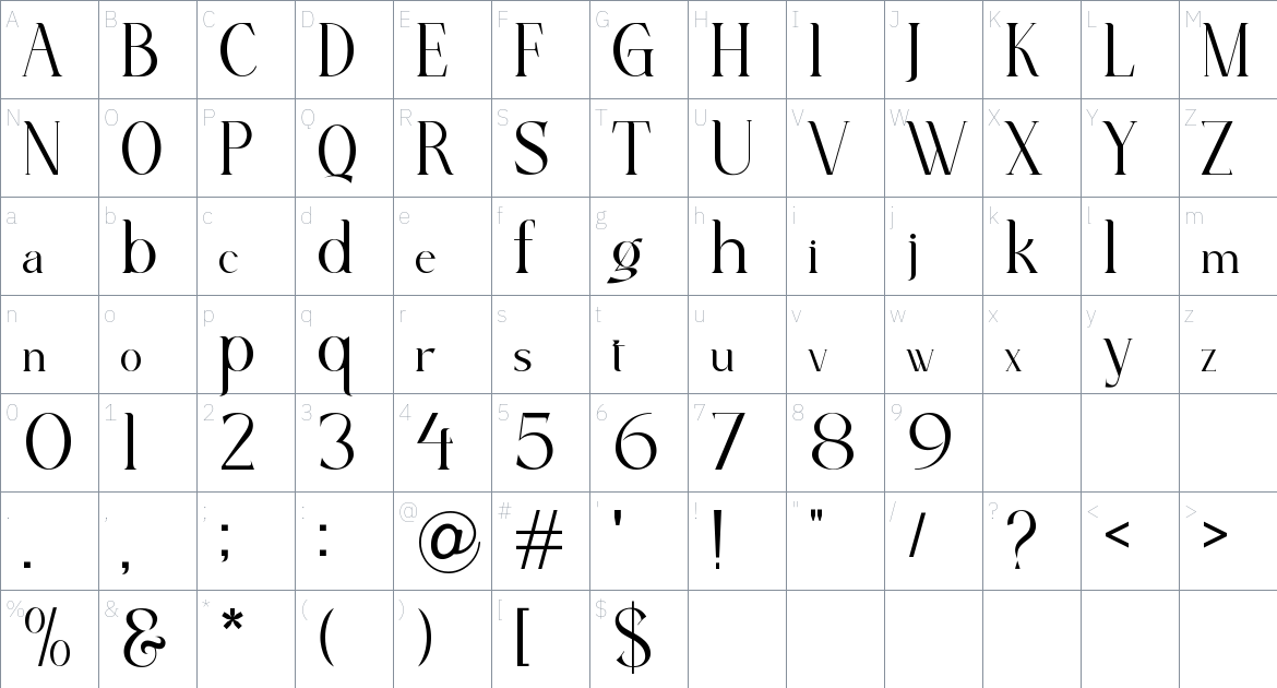 Arasik font Character Map