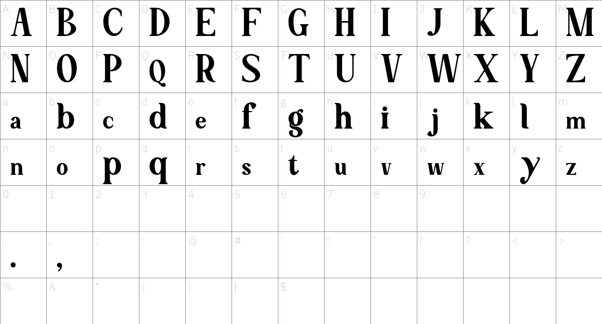 Secret Memories font Character Map