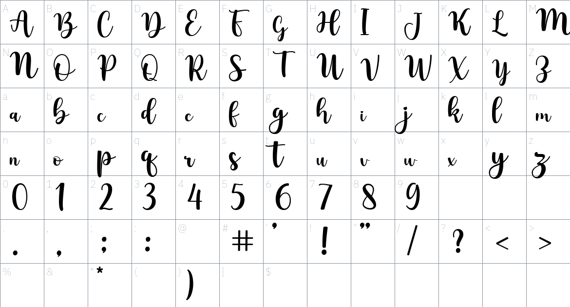 July Girl font Character Map