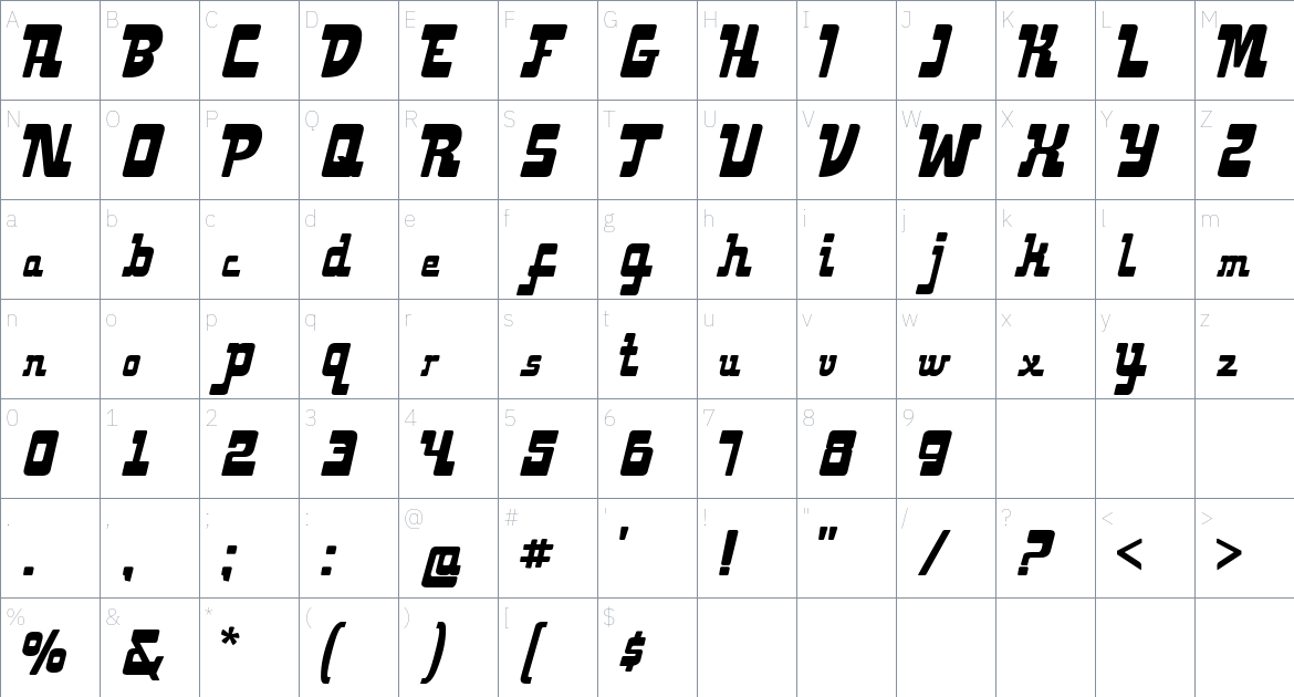 Bluesky font Character Map