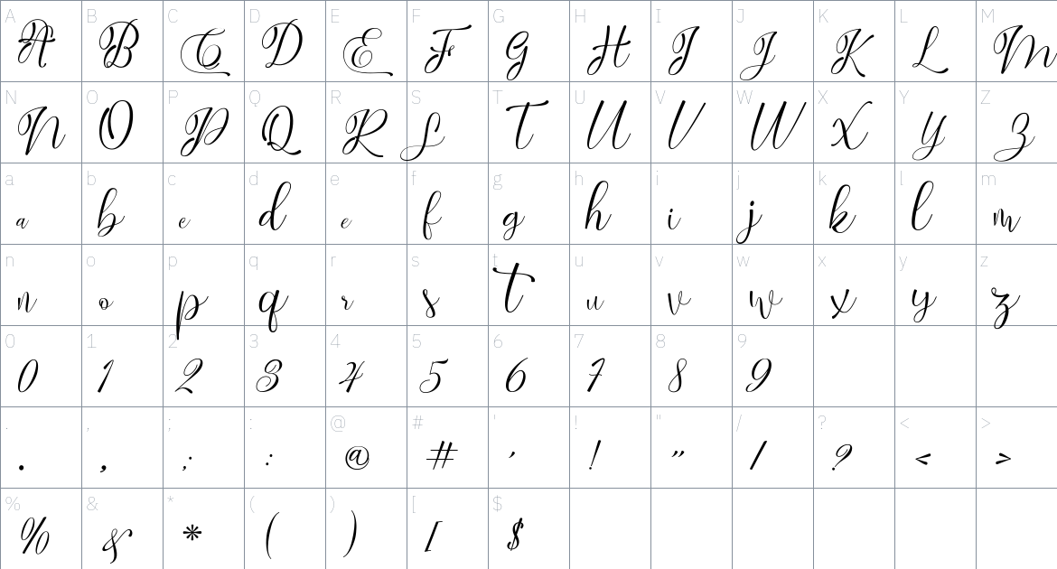 Andena font Character Map