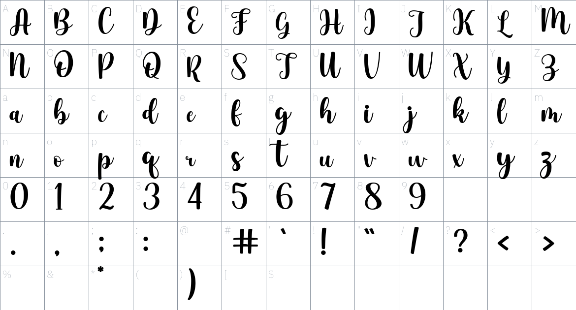 Fairlady font Character Map