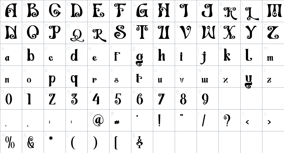 Vanisha font Character Map