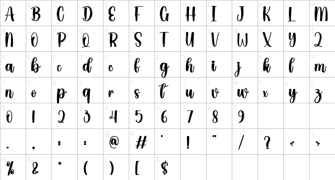 Brightsun font Character Map