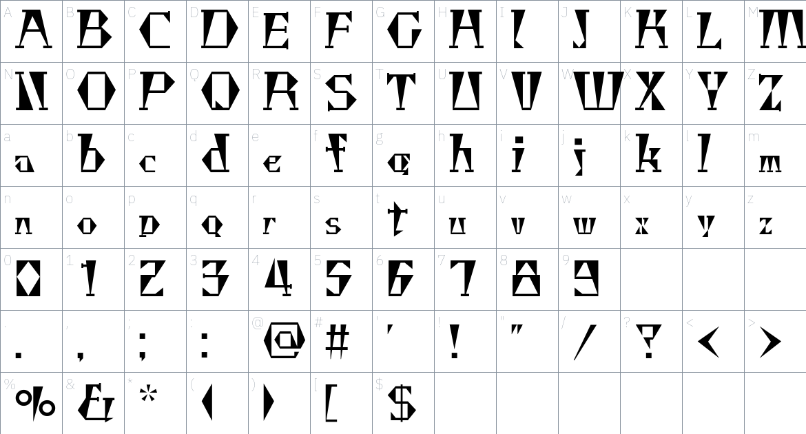 Chokokutai Font font Character Map