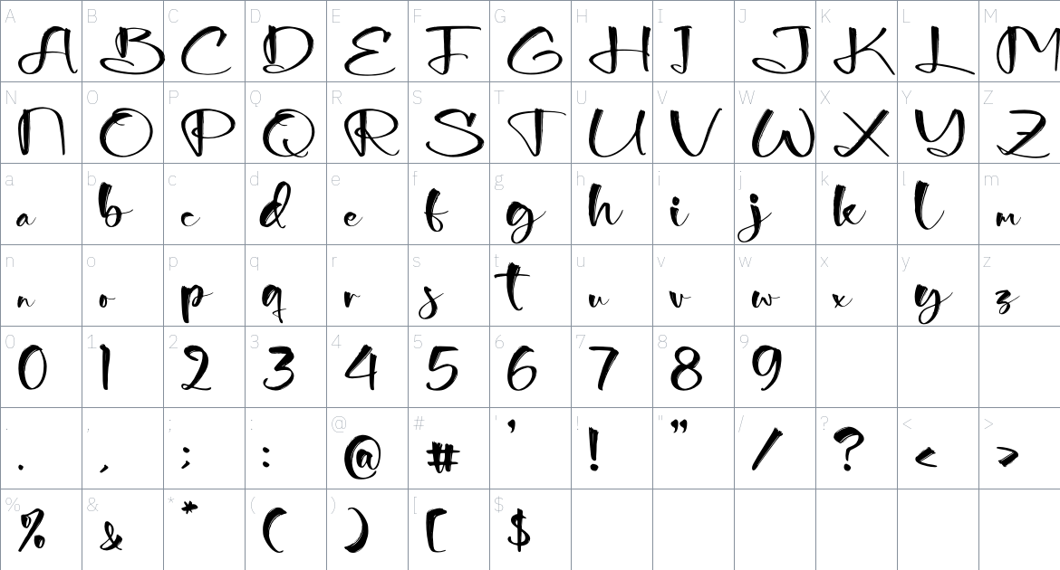 Bimsttone font Character Map