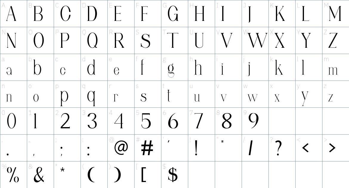 Milenial font Character Map