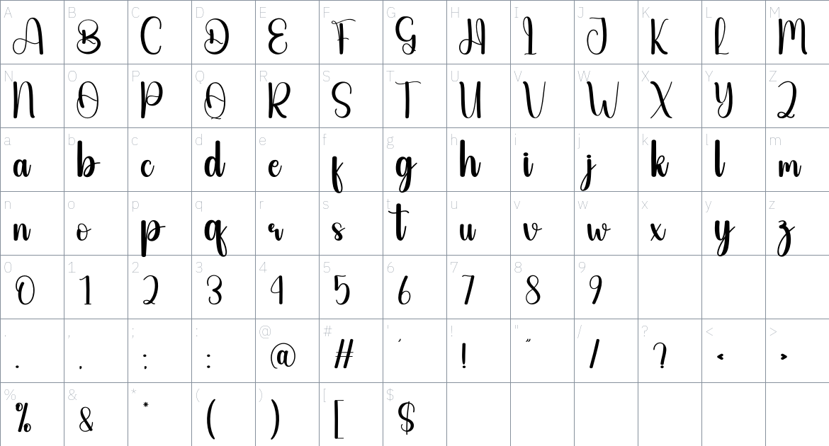 Caroling Christmas font Character Map