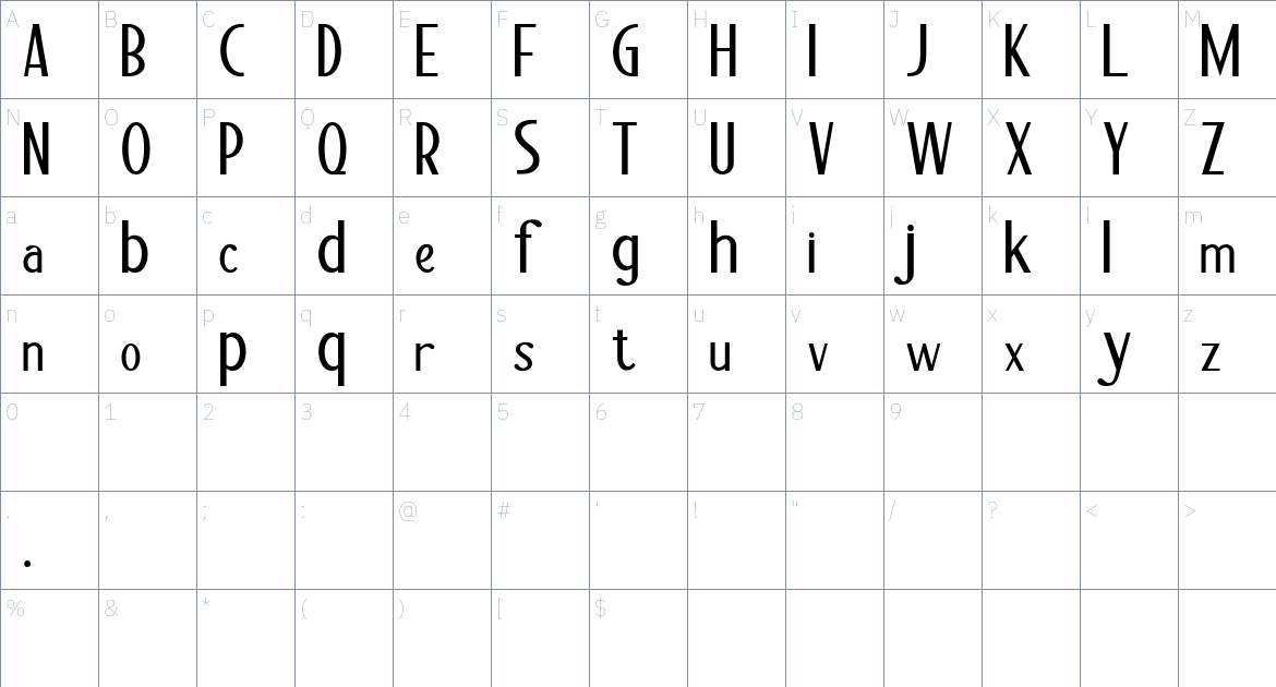 Chaline font Character Map