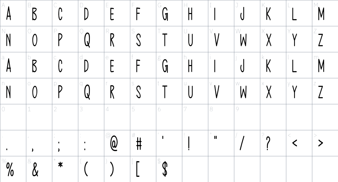 Absolute Adventure font Character Map