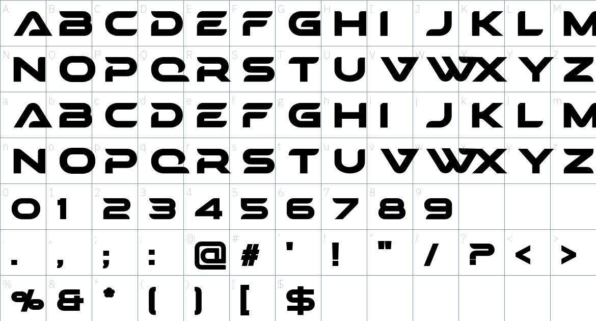 Canavar font Character Map