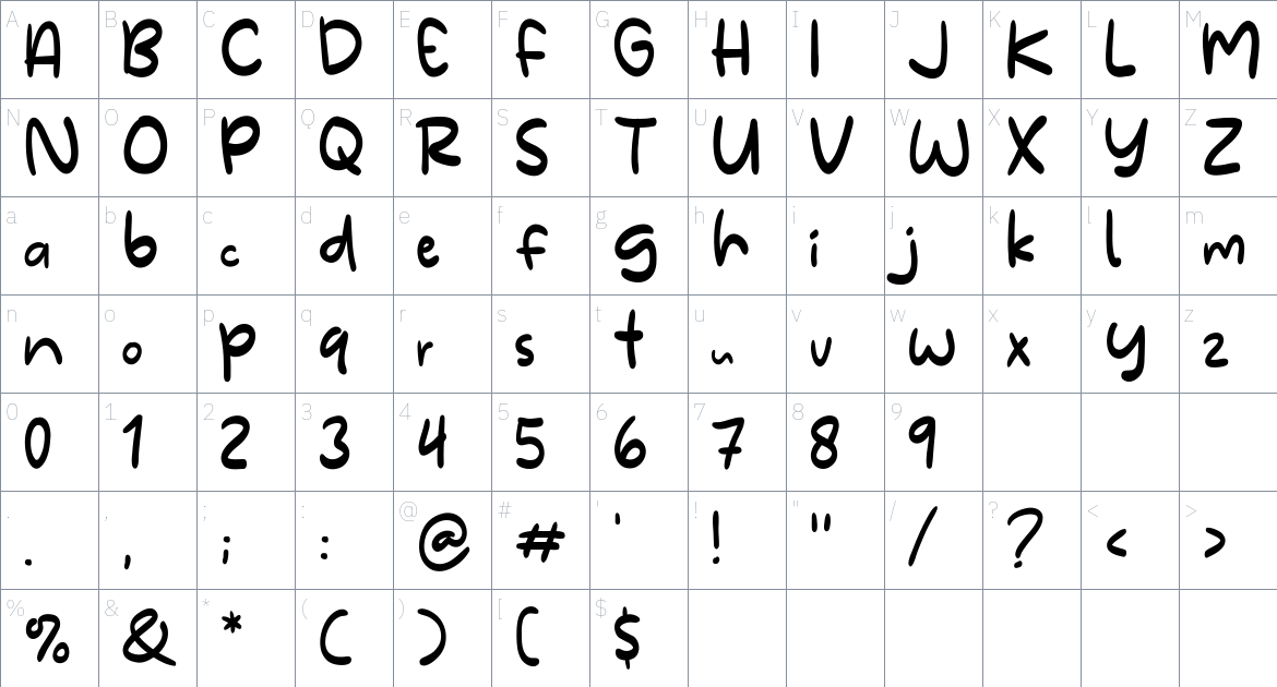 Mendung font Character Map