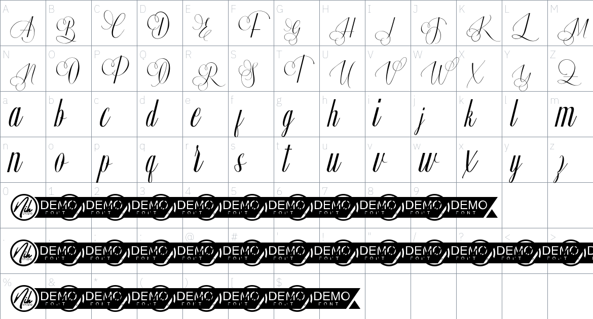 Ainsley Blossom font Character Map