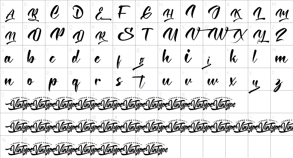 Margination font Character Map