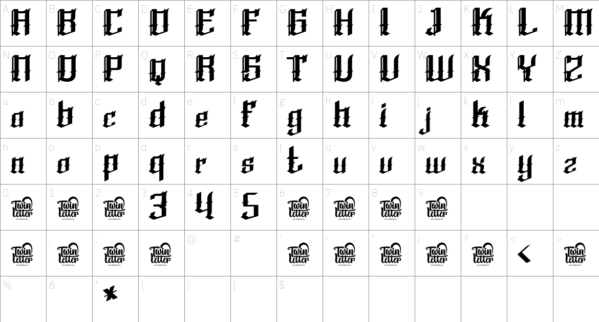 Qukiha font Character Map