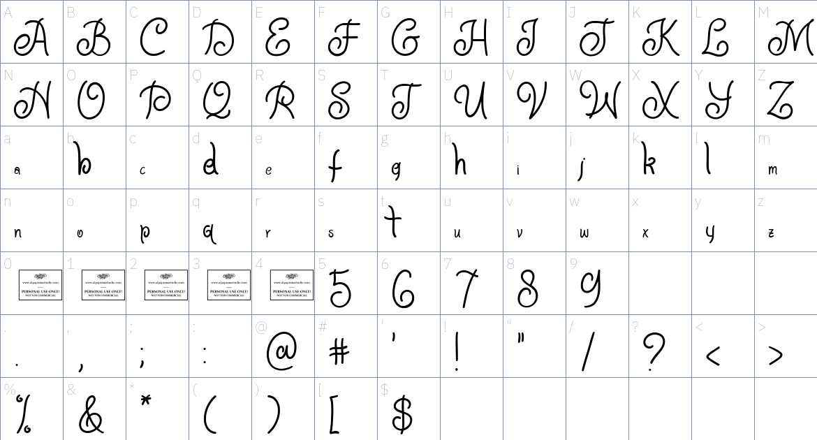 Gingerbread font Character Map