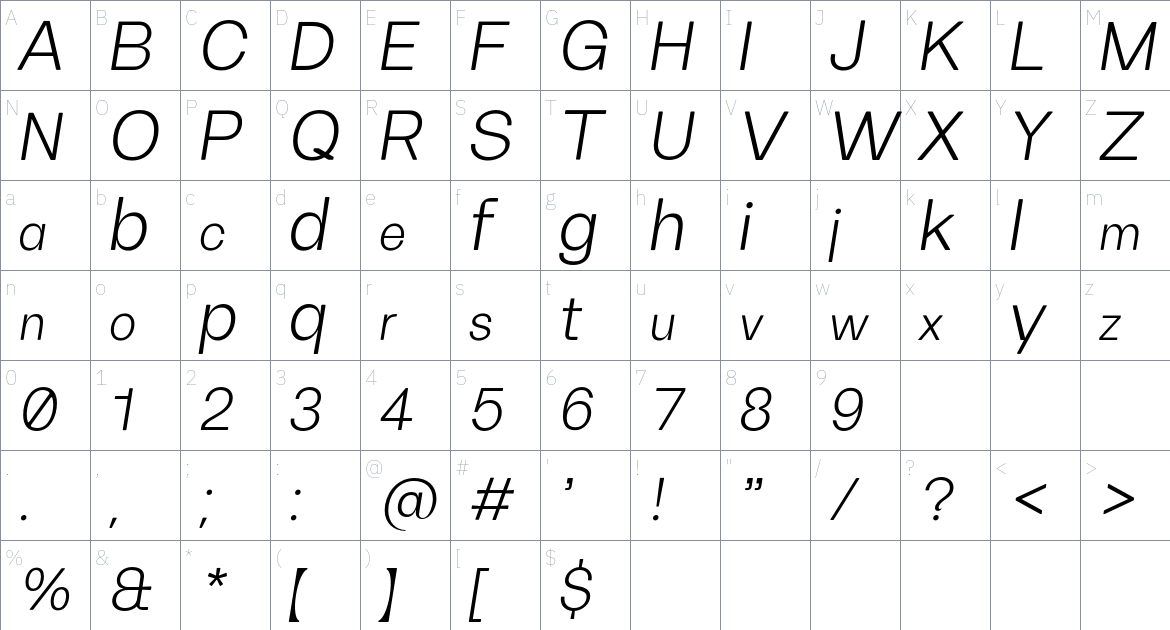 FH Oscar Condensed Test font Character Map