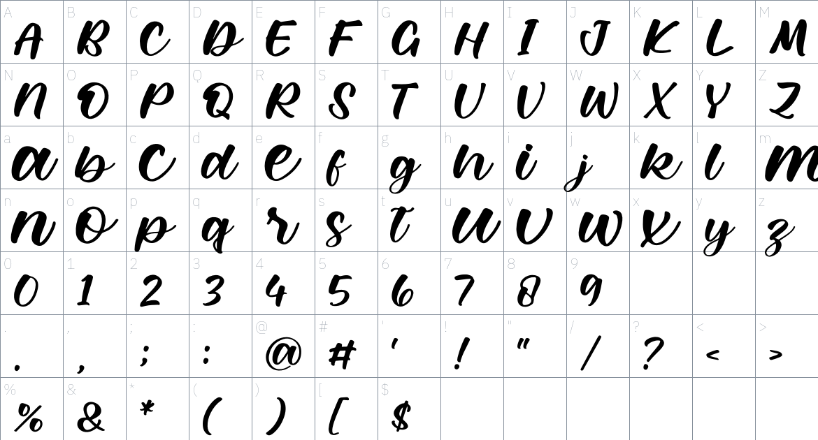 Fellicia Mouren font Character Map