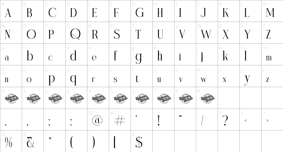 Modasite font Character Map