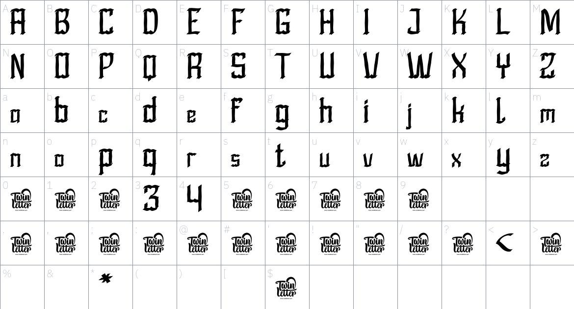 Rheson font Character Map