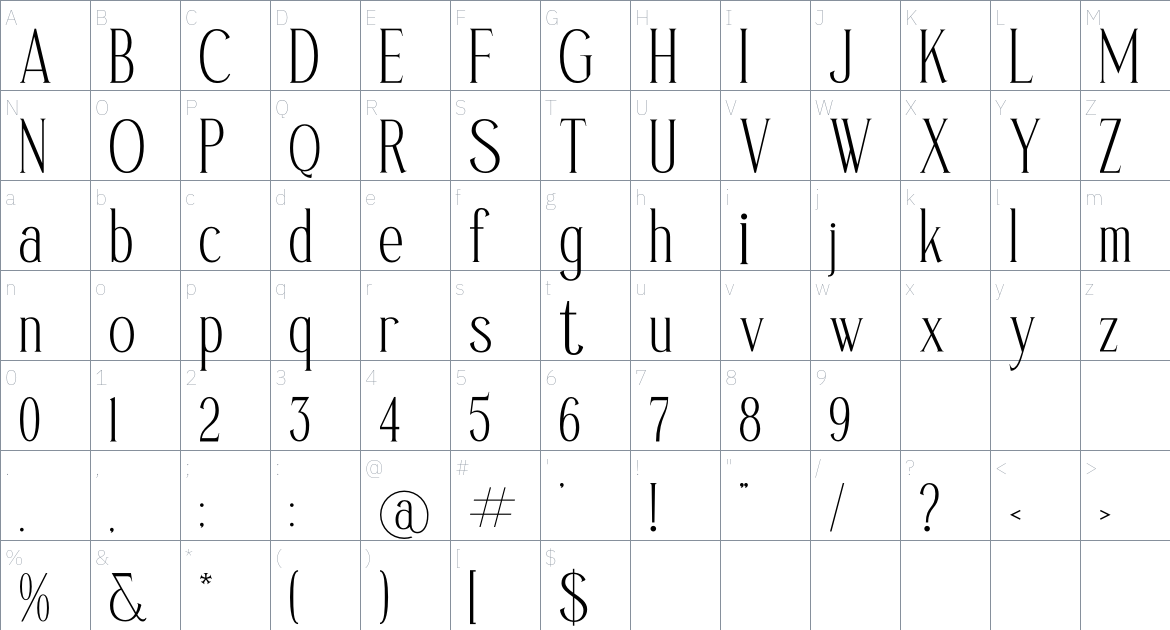 Sufinter font Character Map