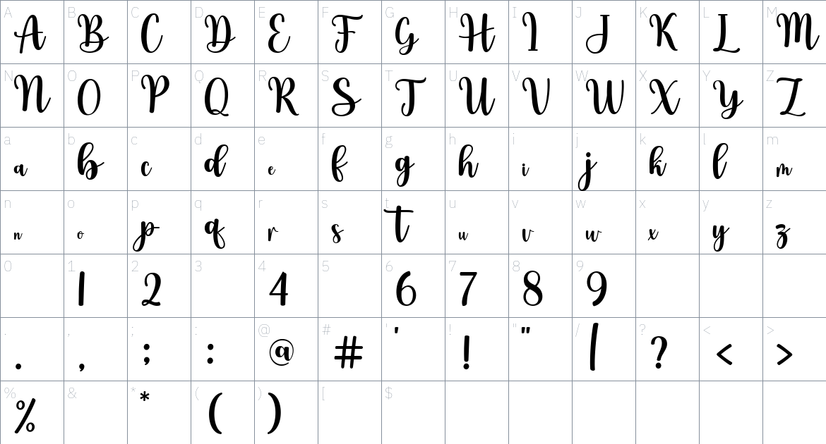 Angel Paradise font Character Map