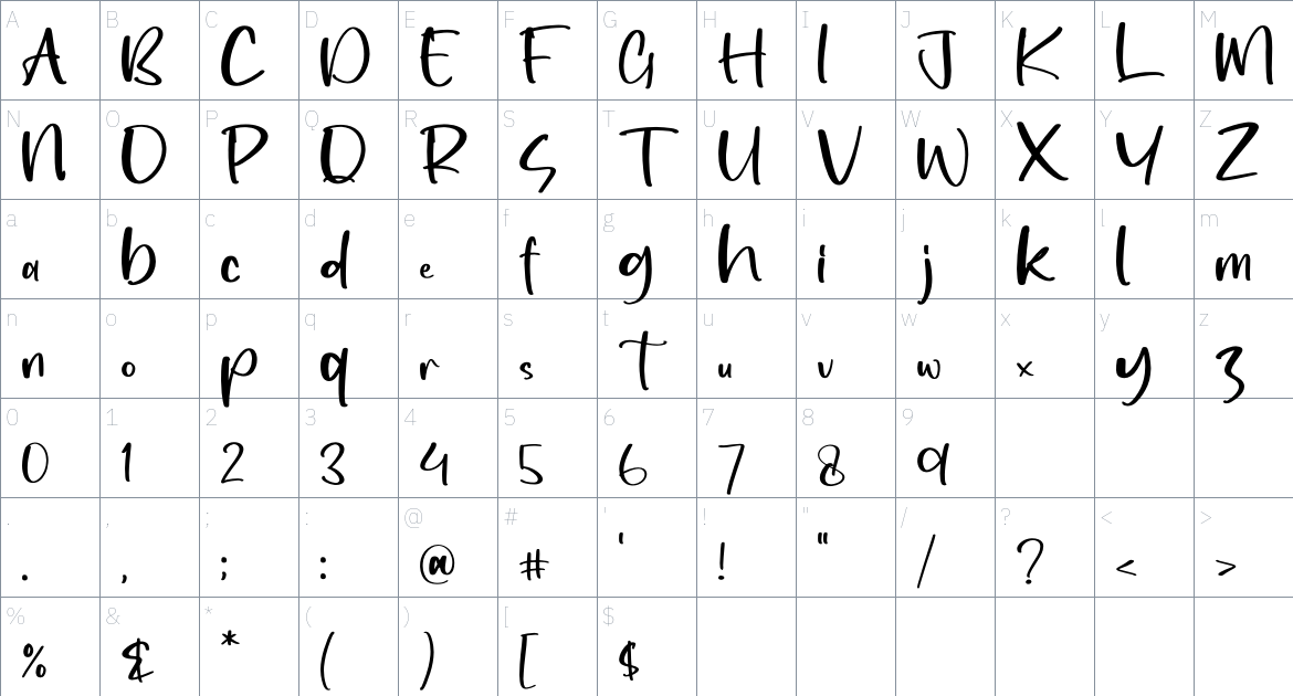 Slaymitte font Character Map