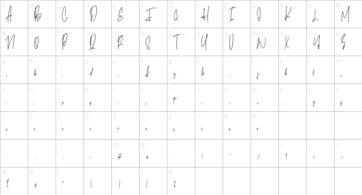 Weatherglass font Character Map