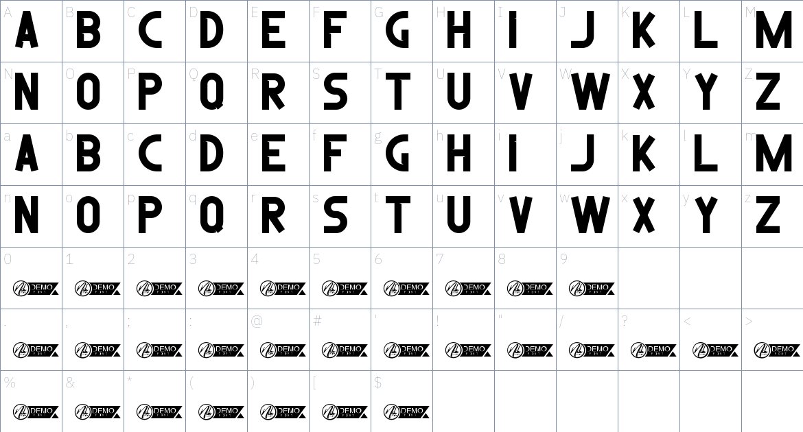 Street Racing font Character Map