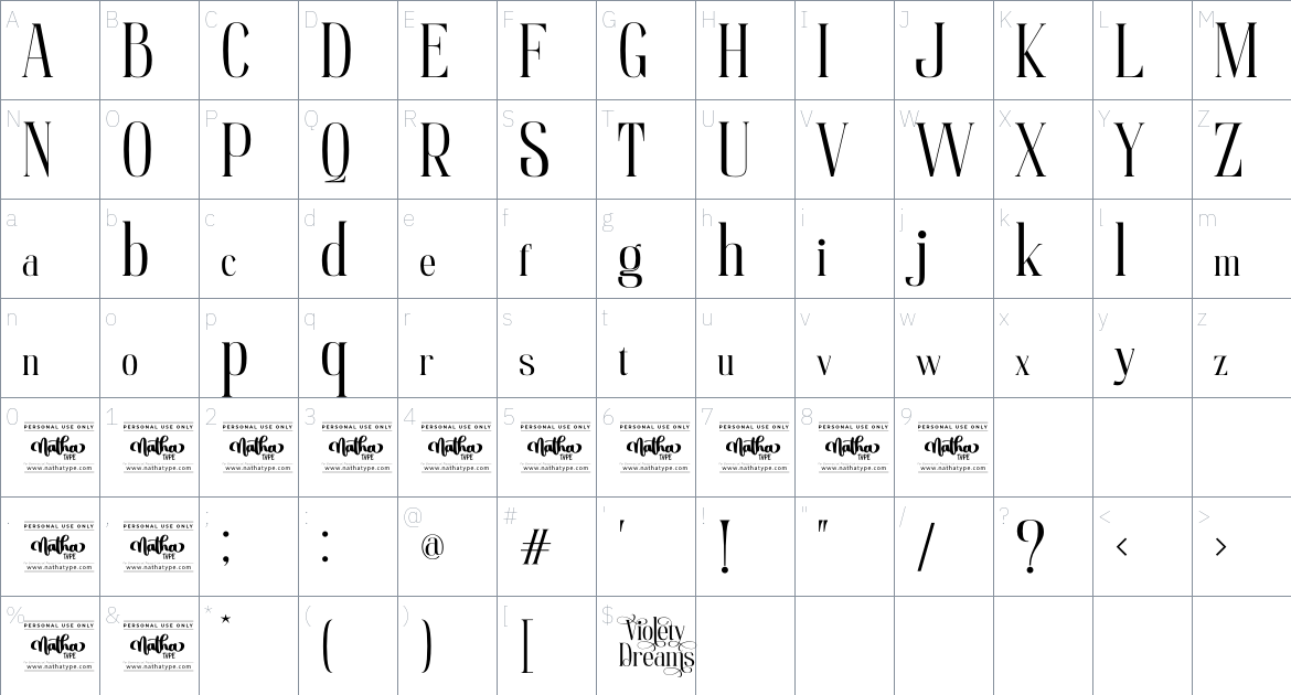 Violety Dreams font Character Map