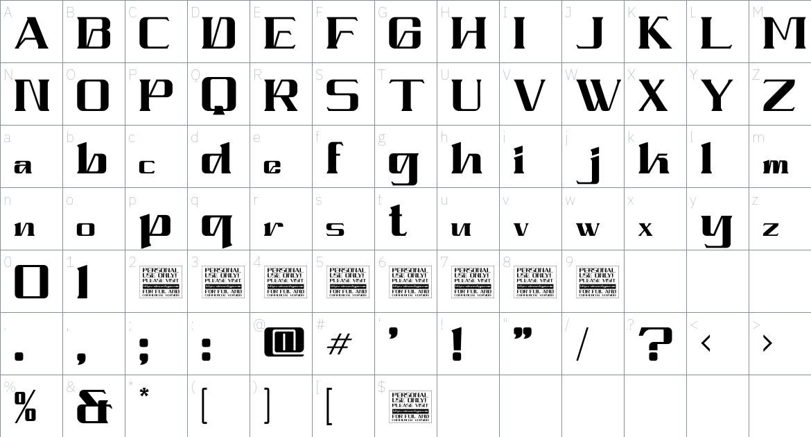 Beillone font Character Map