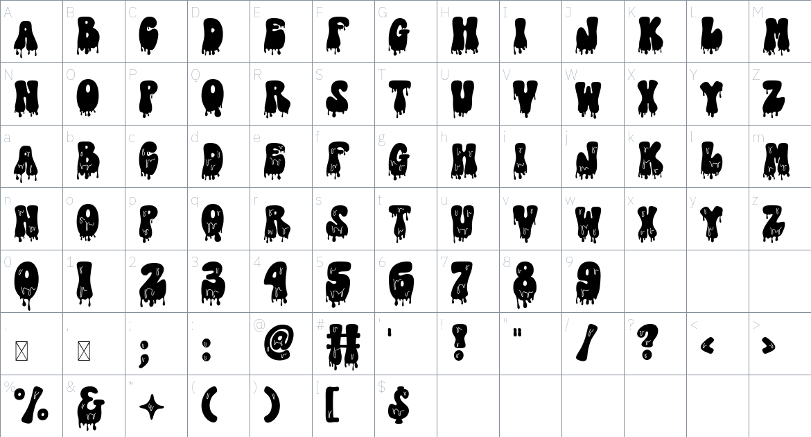 Slime Vibes font Character Map