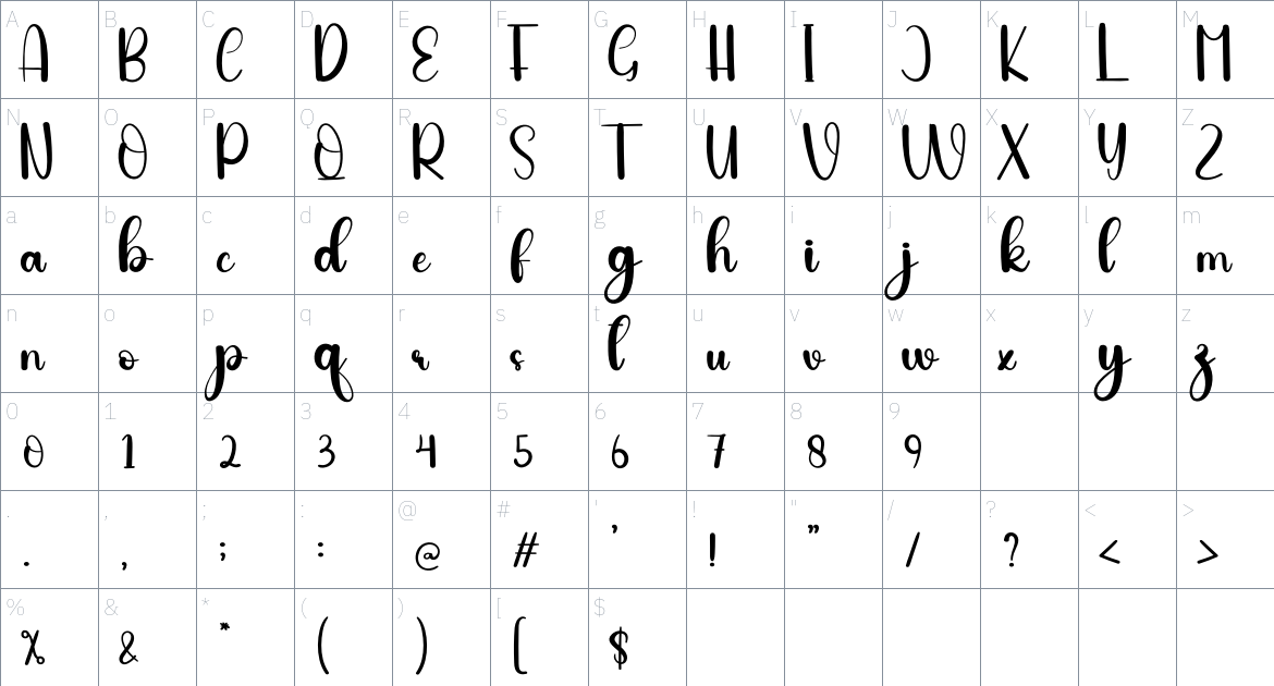 Husban font Character Map