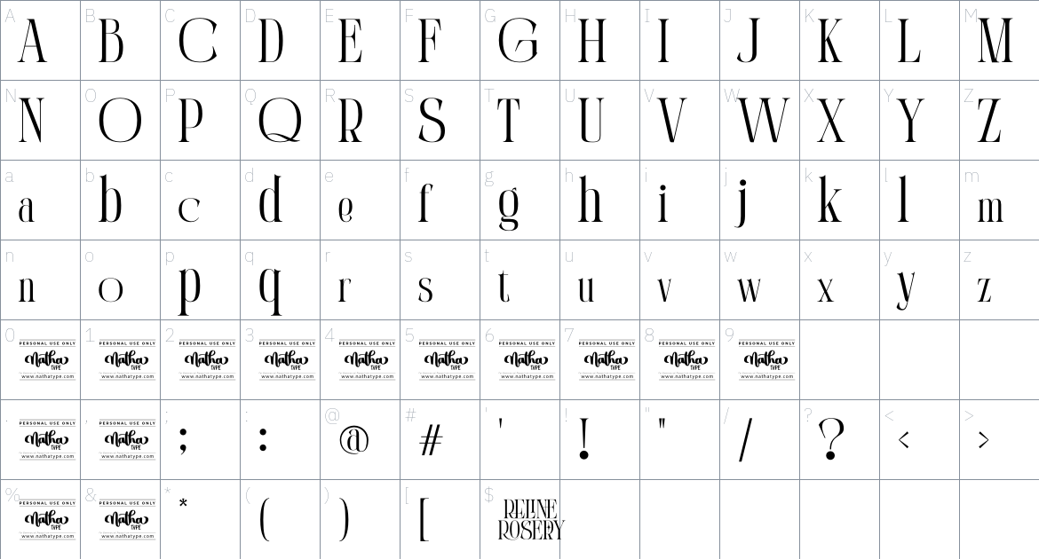 Reline Rosery font Character Map