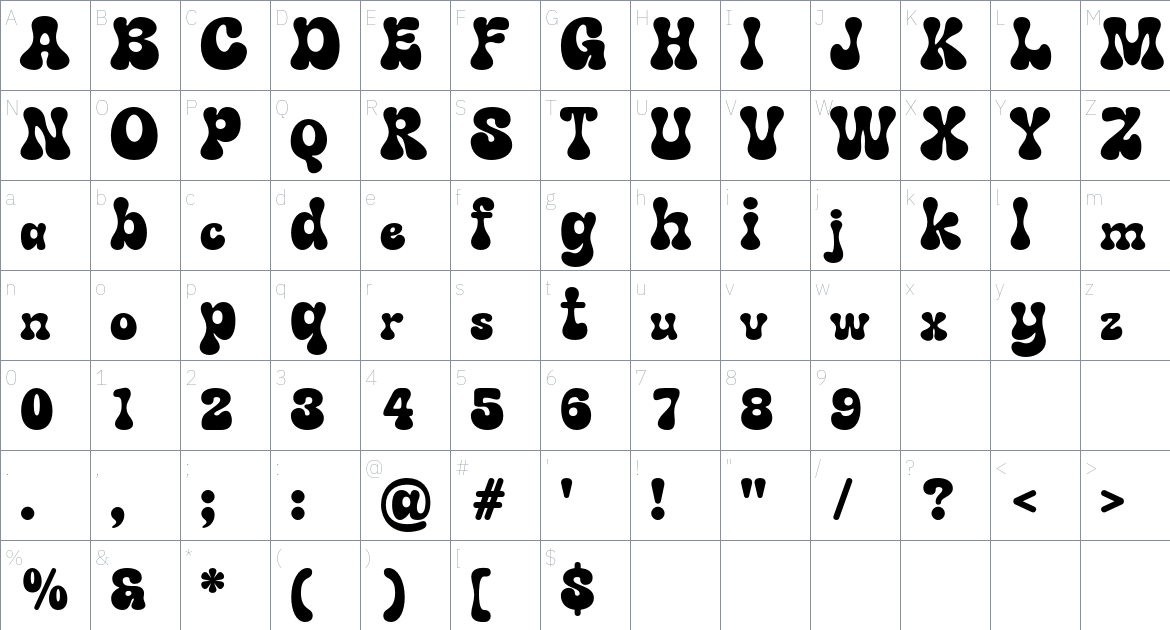 Hippie Mods font Character Map