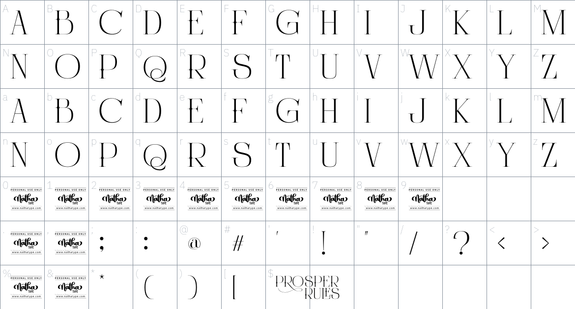 Prosper Rules font Character Map