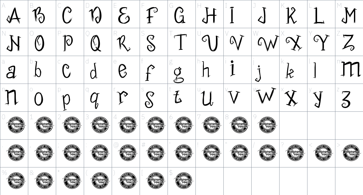 Funny Witches font Character Map