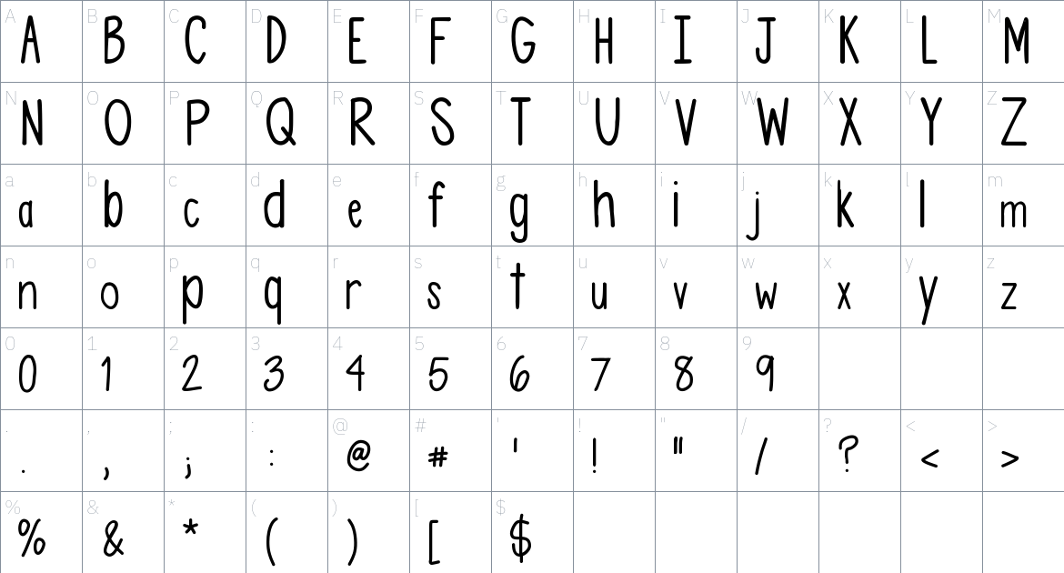 Asdfghjkl font Character Map